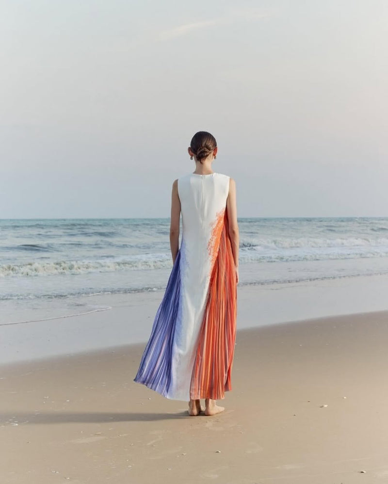 The Parrot | Aria Sunset Drift Maxi Pleat Dress (PREORDER)
