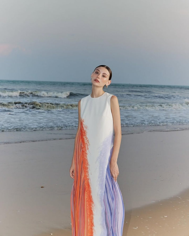 The Parrot | Aria Sunset Drift Maxi Pleat Dress (PREORDER)