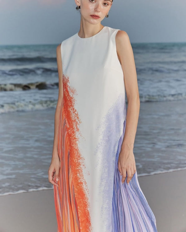 The Parrot | Aria Sunset Drift Maxi Pleat Dress (PREORDER)