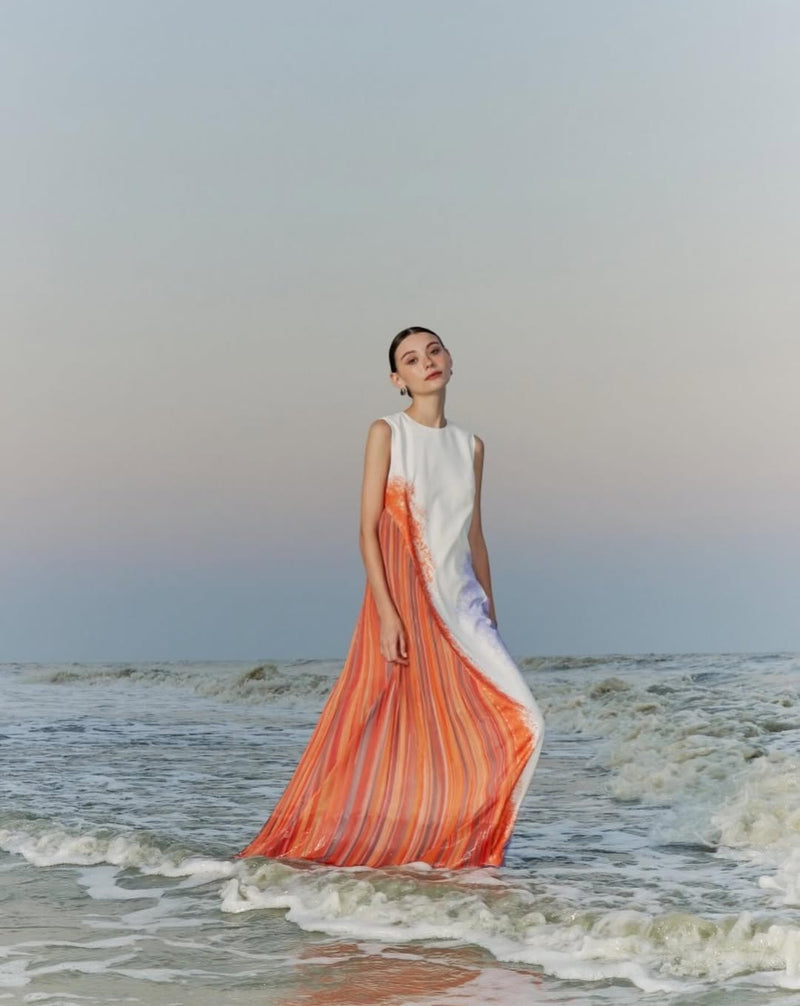 The Parrot | Aria Sunset Drift Maxi Pleat Dress (PREORDER)