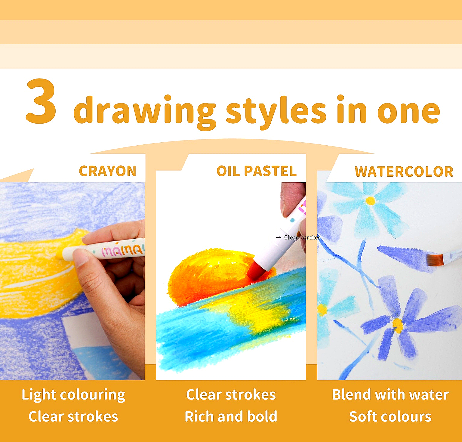 3 in 1 silky crayons|crayon oil pastel watercolor|kids drawing set|creative learning|brain development