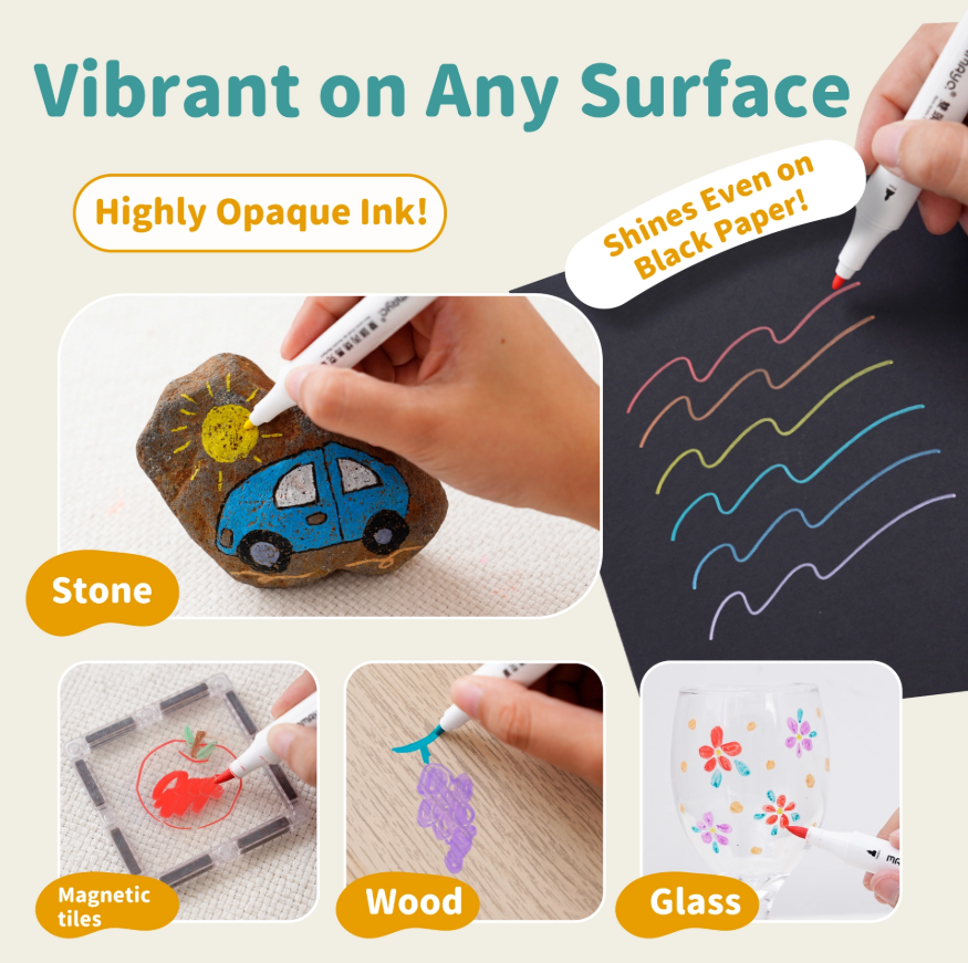 acrylic markers for stone wood glass|multi surface paint pens|opaque ink markers|DIY craft markers|kids art tools