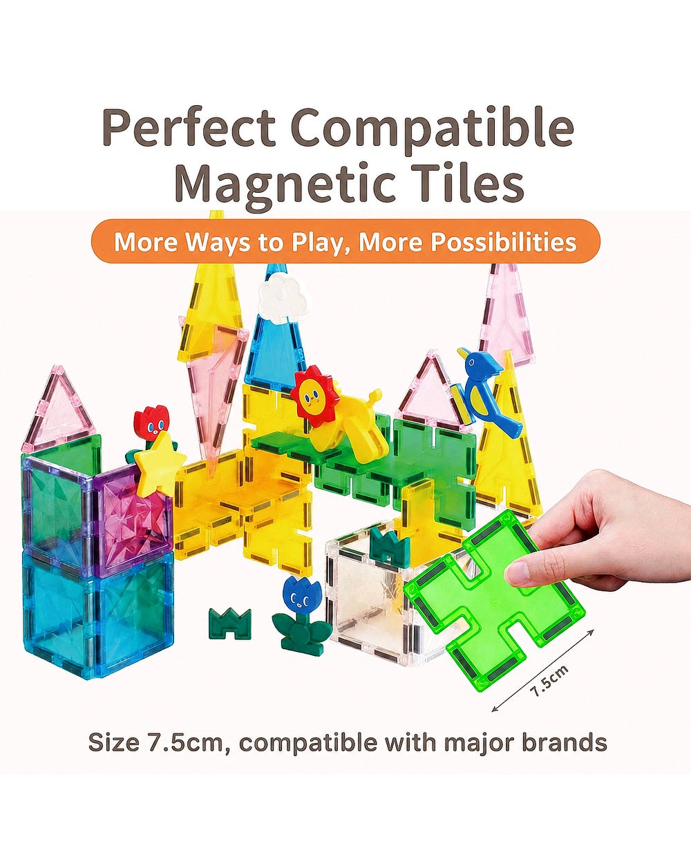 magnetic tiles compatible set|creative building toy|brain development|screen free play|fine motor skills
