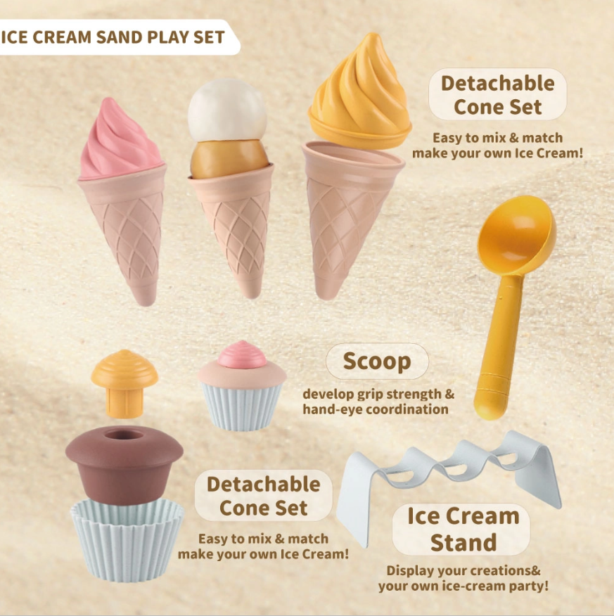 detachable ice cream sand toys|kids pretend play|fine motor skills toy|sand scoop toy|beach play set