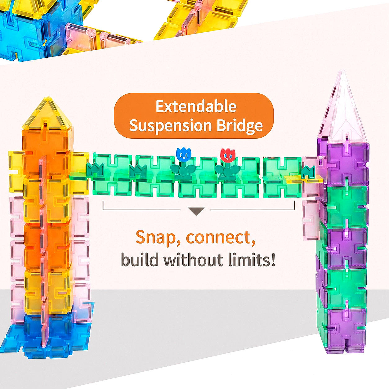 magnetic bridge building set|snaplock magnetic tiles|kids STEM blocks|creative construction toy|montessori play