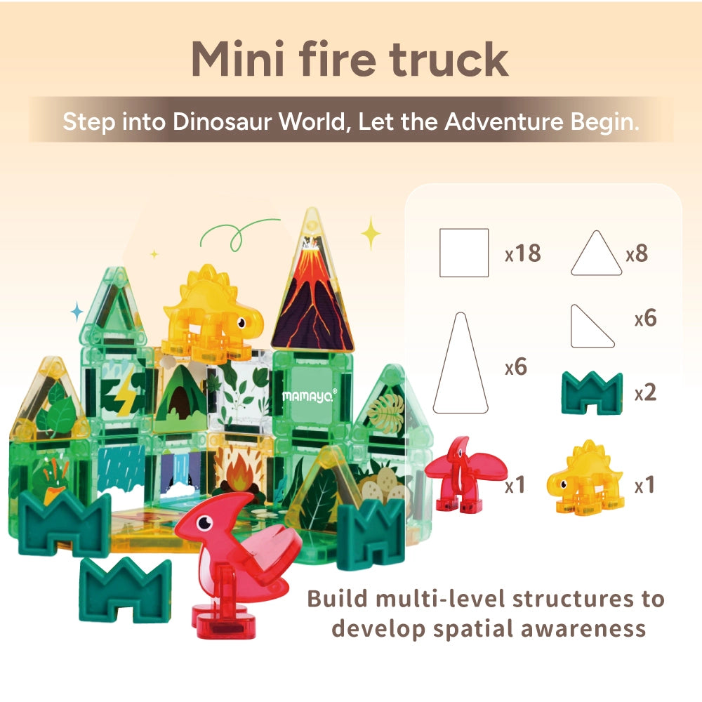 Mamayo forest dinosaur mini magnetic tiles|STEM building toy|spatial learning|creative play|magnetic construction set