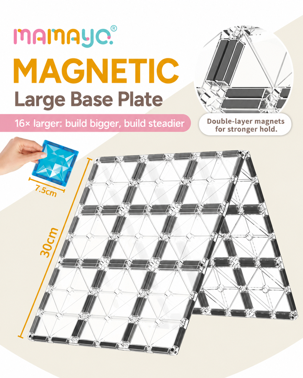 large magnetic base plate|double layer magnets|strong magnetic tiles|STEM building support|construction base