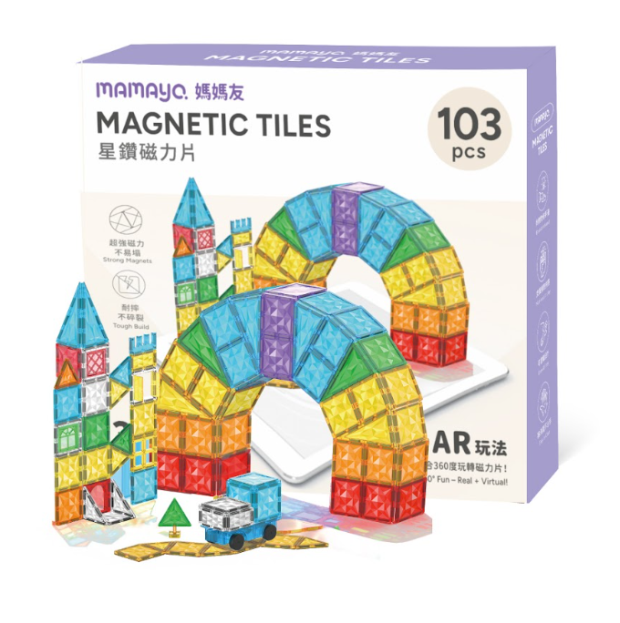 magnetic tiles 103pcs|rainbow paradise set|STEM building toy|magnetic construction blocks|AR play set