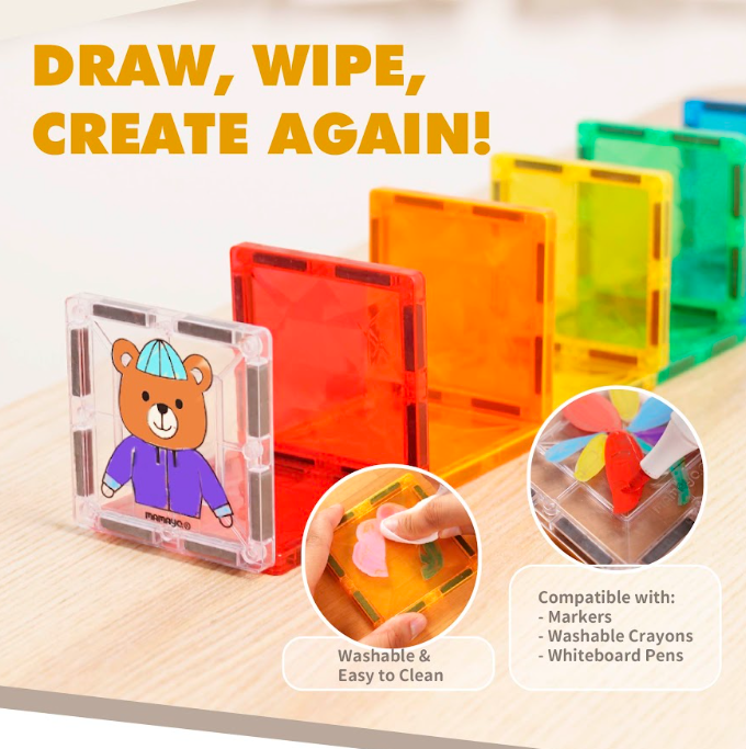 magnetic drawing tiles|wipe clean magnetic blocks|creative learning toy|reusable drawing board|kids STEM toy