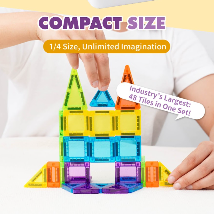 Mamayo mini magnetic tiles 48pcs compact|STEM building toy|creative learning|travel play|fine motor skills