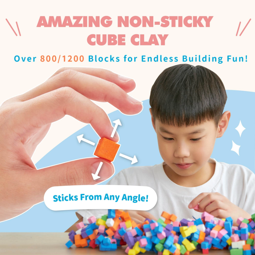 non sticky cube clay|reusable building clay blocks|sensory toy for kids|creative construction play|Mamayo pixel clay