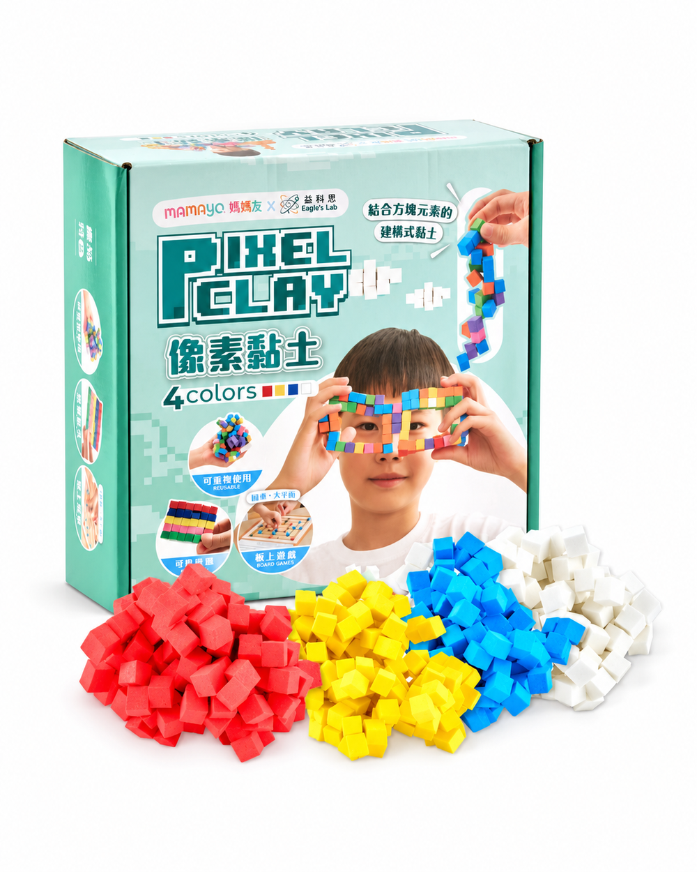 pixel clay 4 colors set|kids reusable building clay|creative sensory toy for children|3D pixel art play|Mamayo pixel clay
