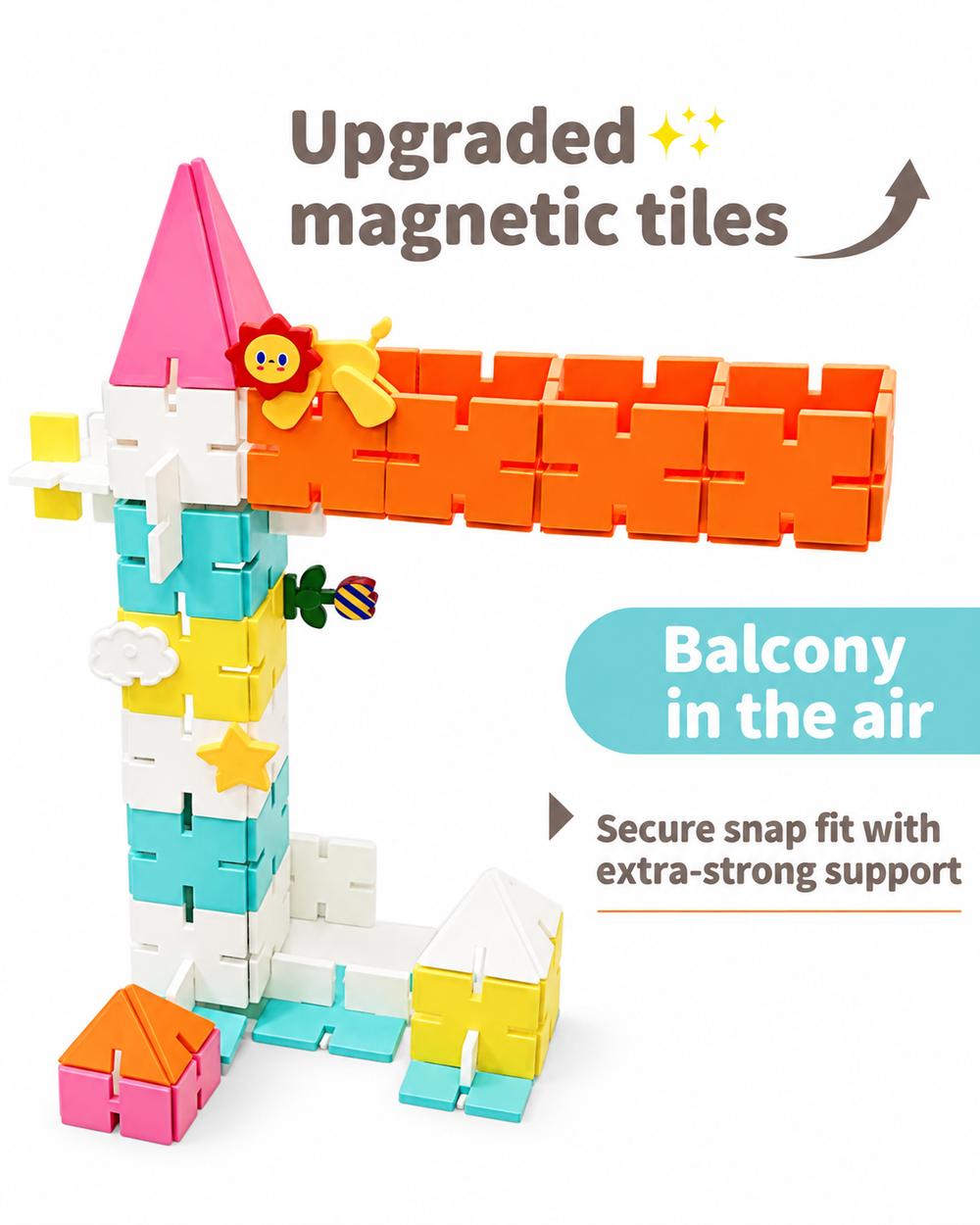 snaplock magnetic tiles|strong support blocks|stable magnetic builds|creative STEM toy|kids building set