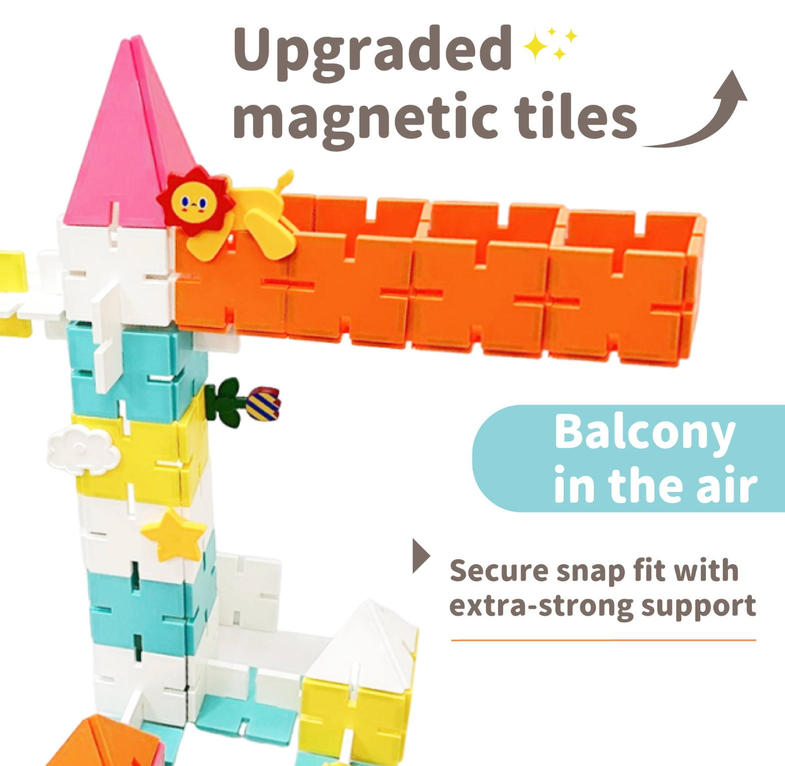 snaplock magnetic tiles|strong support blocks|stable magnetic builds|creative STEM toy|kids building set