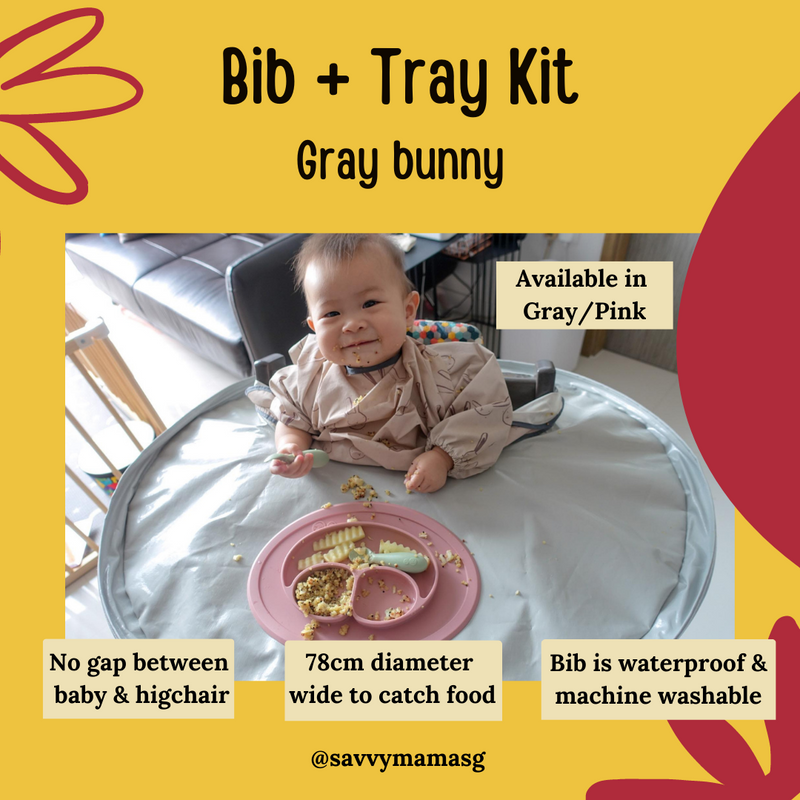 Tidy Tot - Cover & Catch Baby Bib - Mess Proof Long Sleeve Feeding Smock  with Food Catcher Pocket - Waterproof Bib